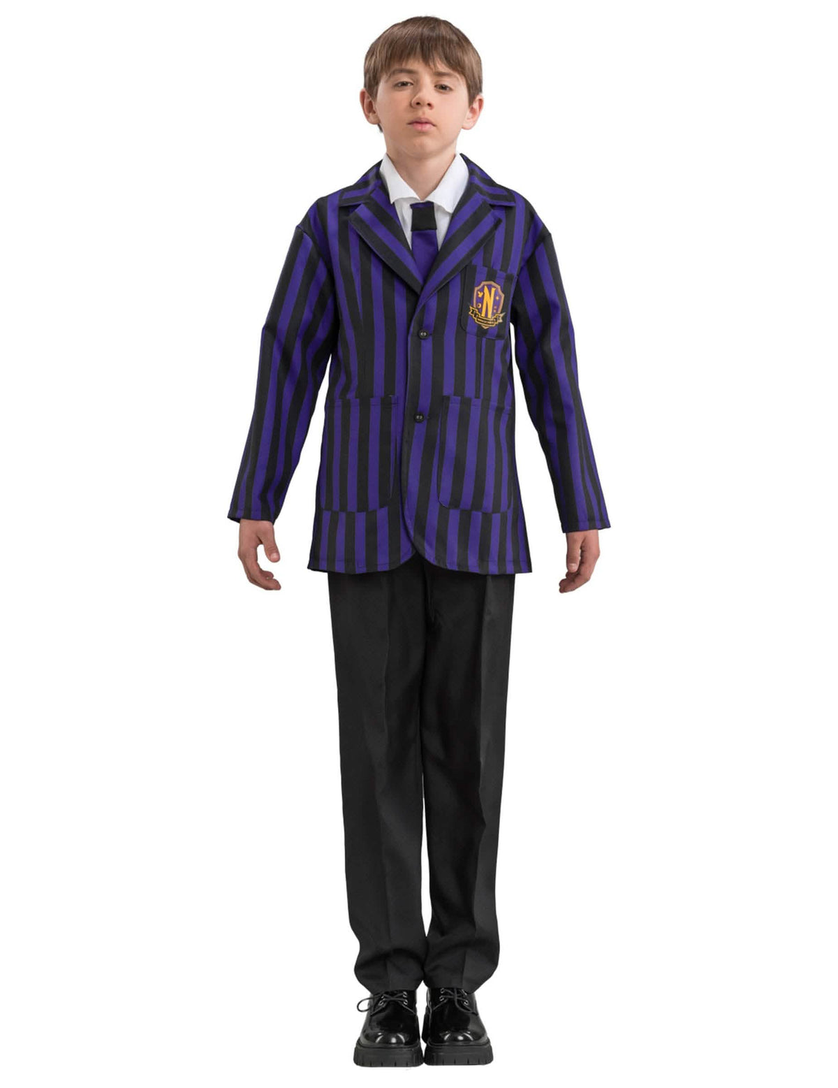 Déguisement uniforme scolaire Nevermore Wednesday™ pour garçon à rayures violettes et noires