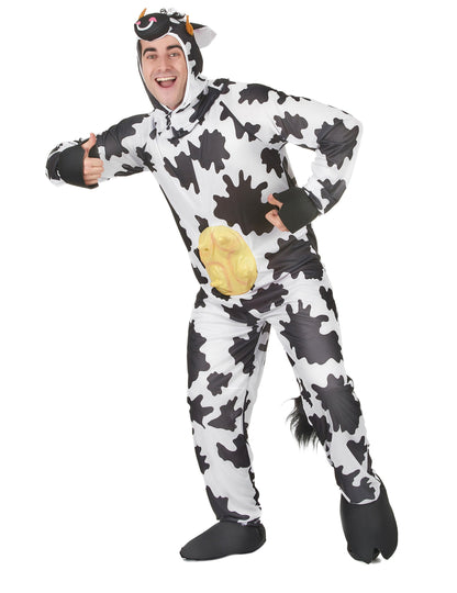 Pose avec pouce levé du déguisement de vache pour adulte