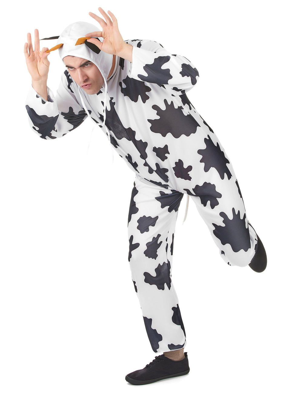Vue de profil du déguisement vache avec chapeau pour adulte