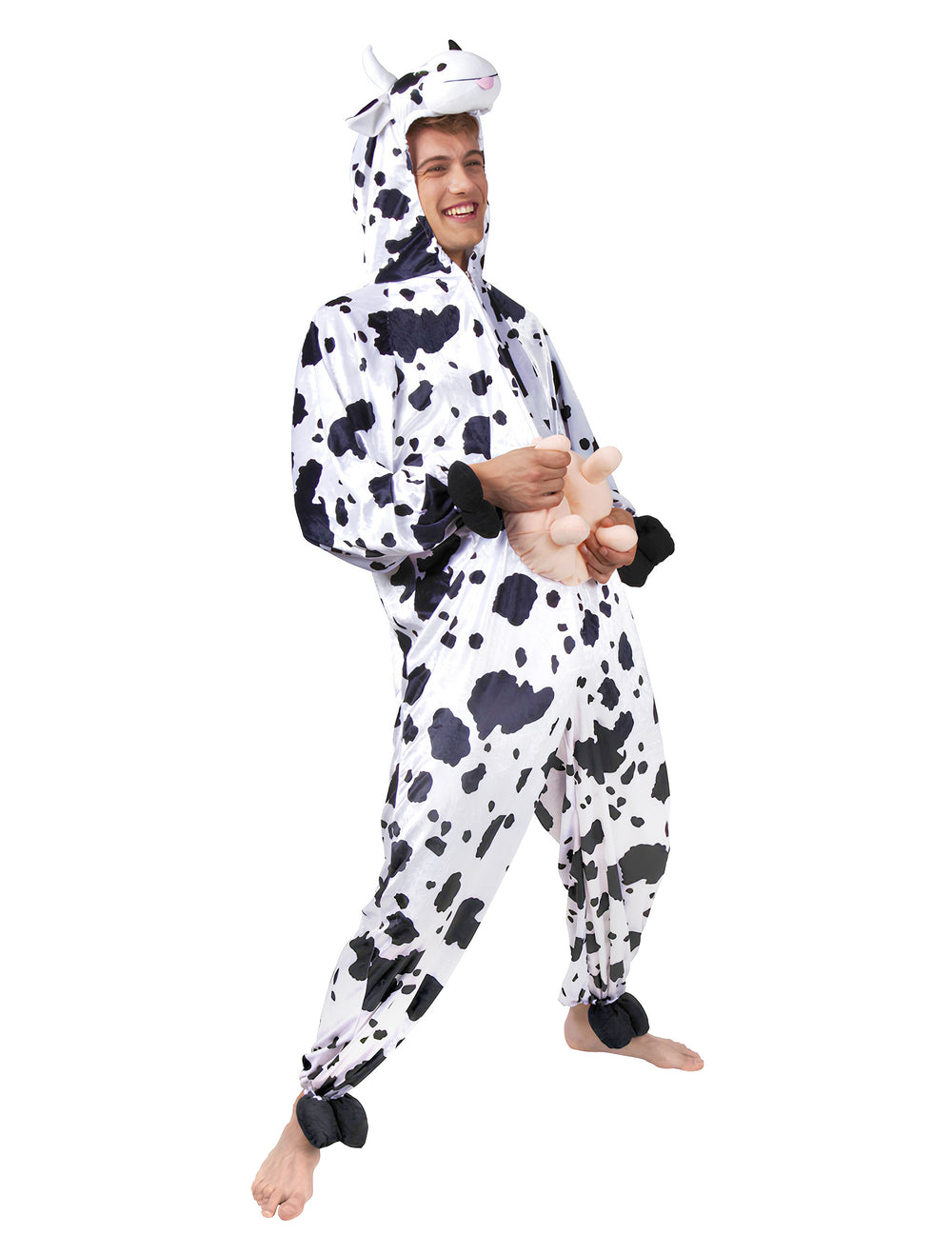 Déguisement de vache pour adulte noir et blanc avec pis et cagoule