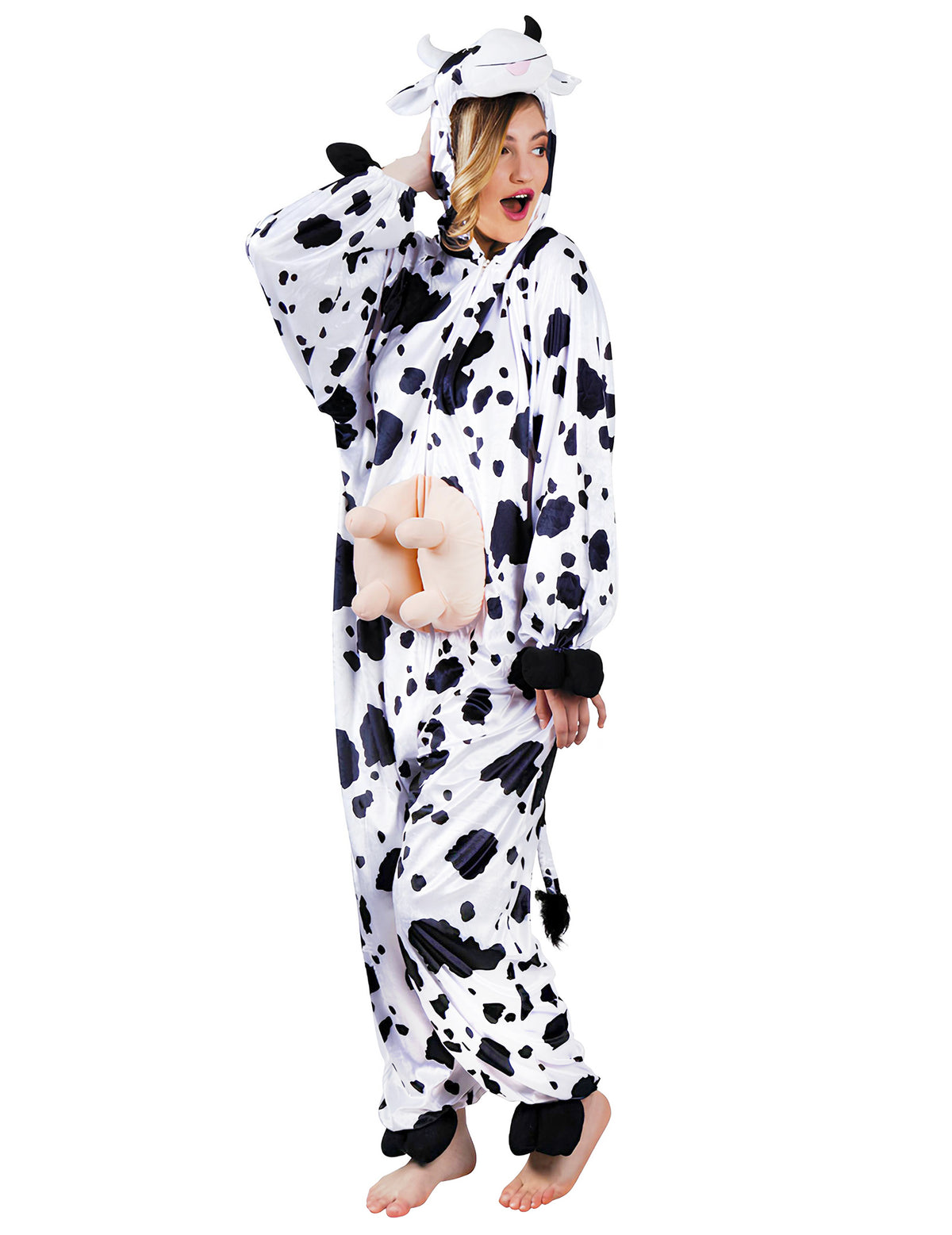 Vue de profil du déguisement de vache pour adulte
