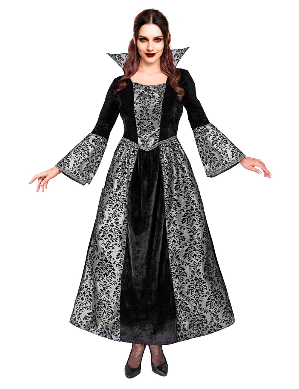 Déguisement vampire baroque pour femme noir et argent