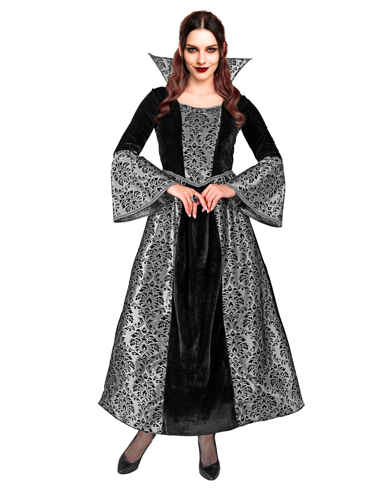 Vue de face du déguisement vampire baroque pour femme