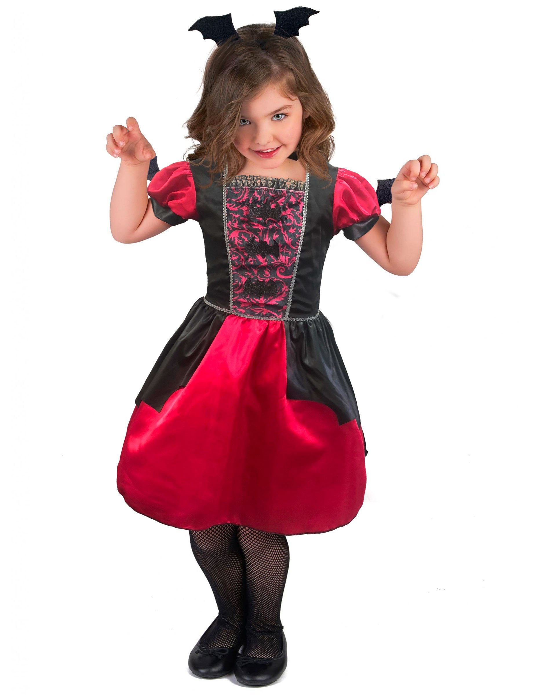 Déguisement vampire chauve-souris pour fille rouge et noir avec serre-tête