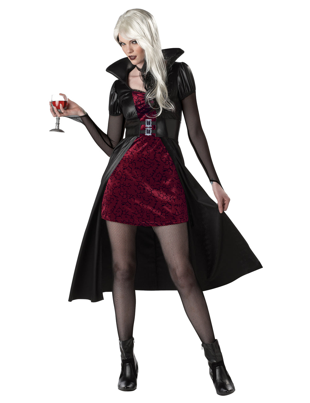 Déguisement vampire pour femme rouge et noir avec col montant