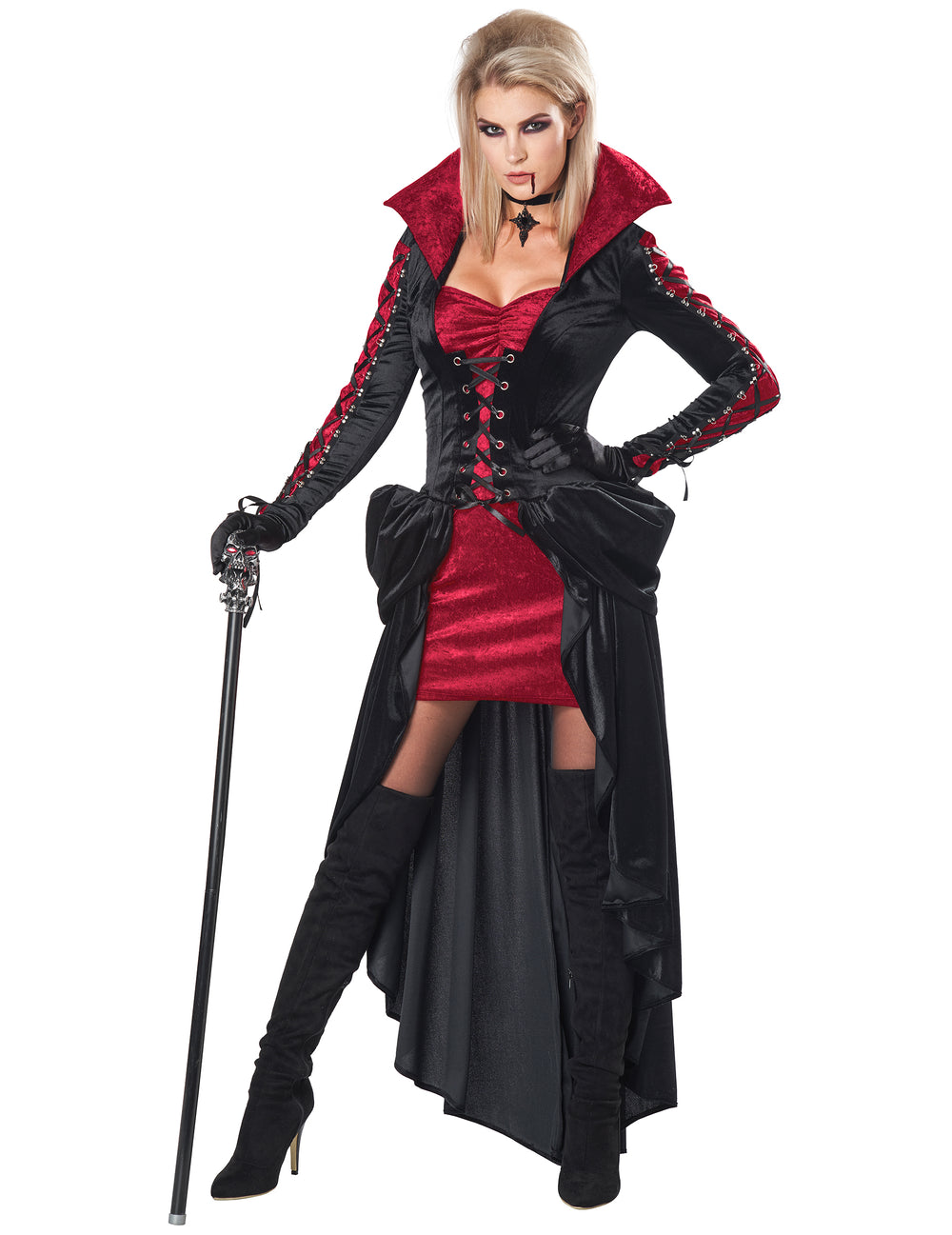 Vue de face du déguisement de vampire à laçages luxe pour femme