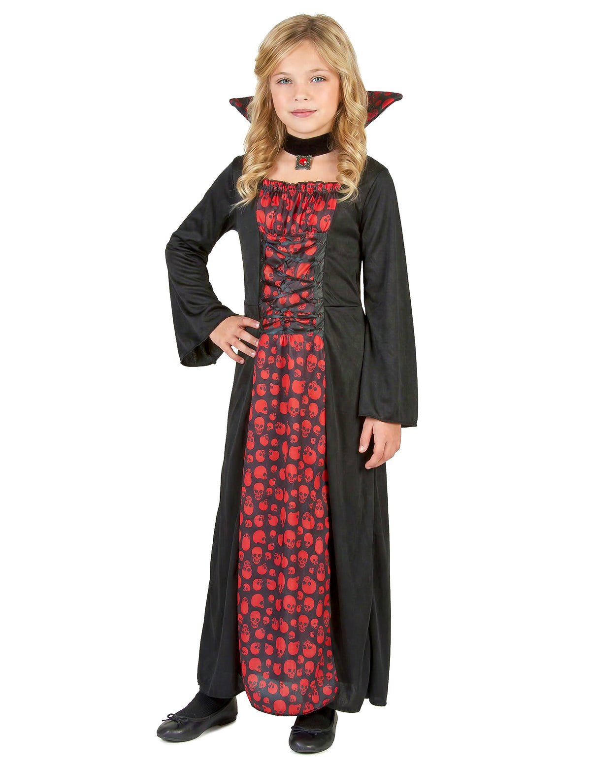 Vue de trois-quarts du déguisement de vampire pour fille