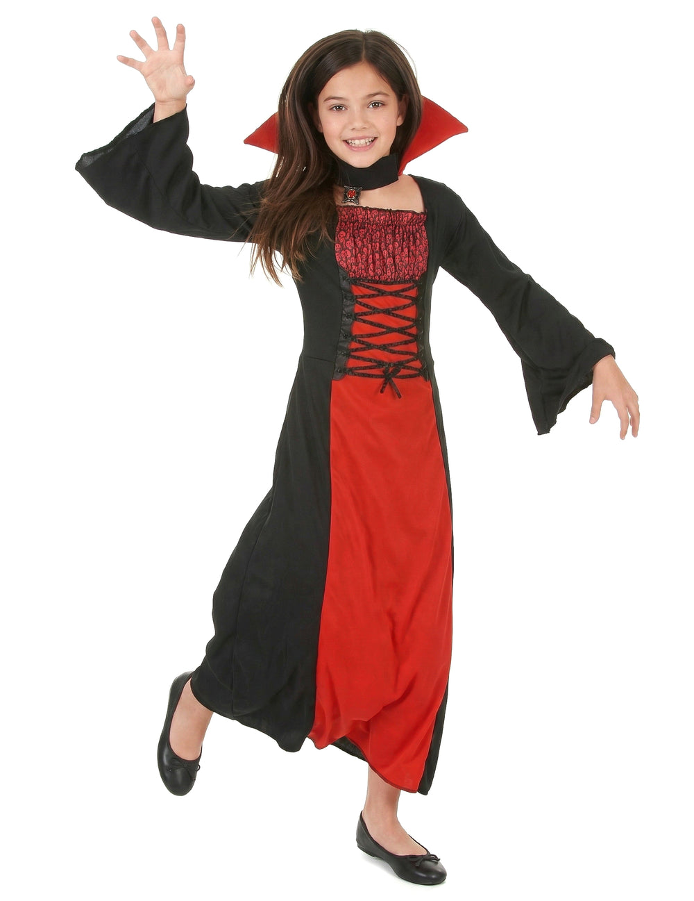 Mise en situation du déguisement de vampire long pour fille