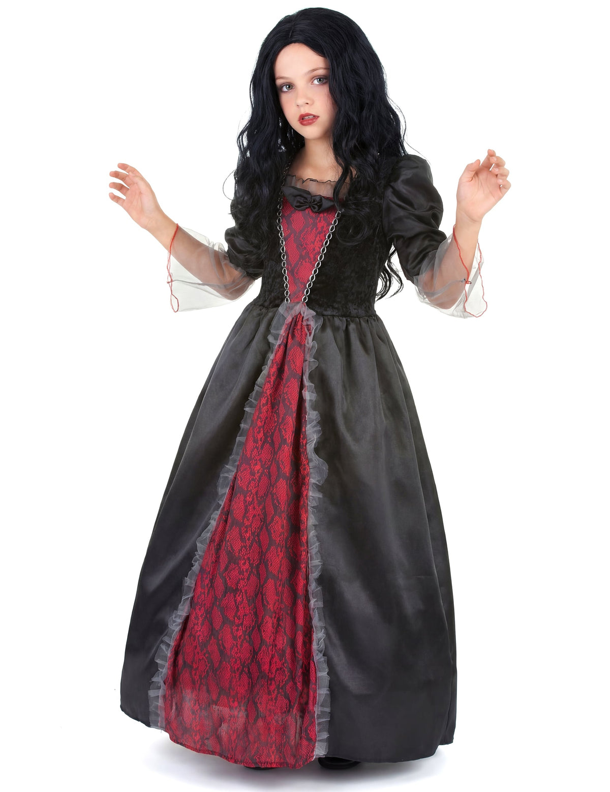 Déguisement de vampire pour fille rouge et noir à motifs peau de serpent