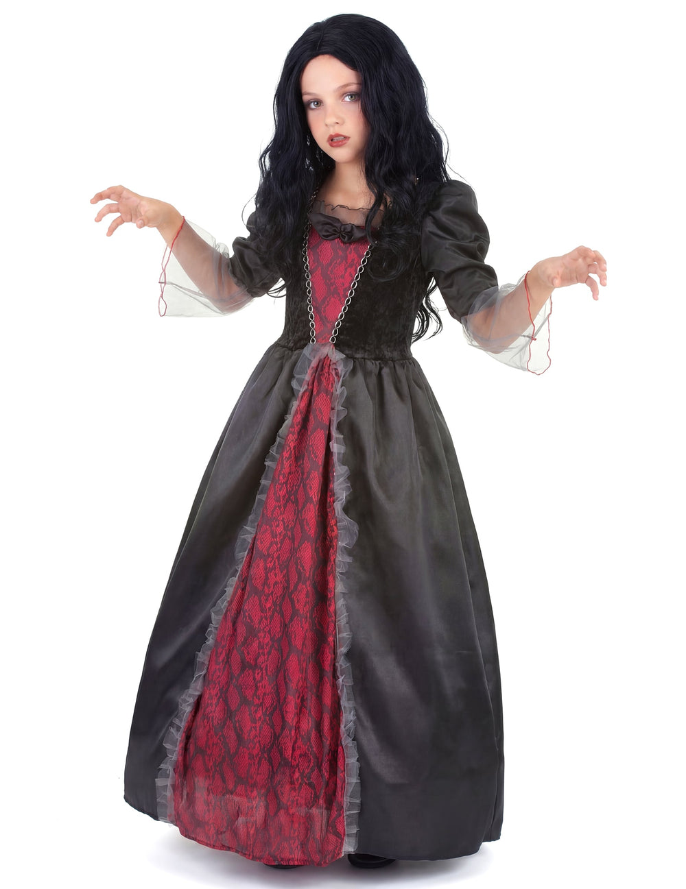 Vue de trois-quart du déguisement de vampire pour fille