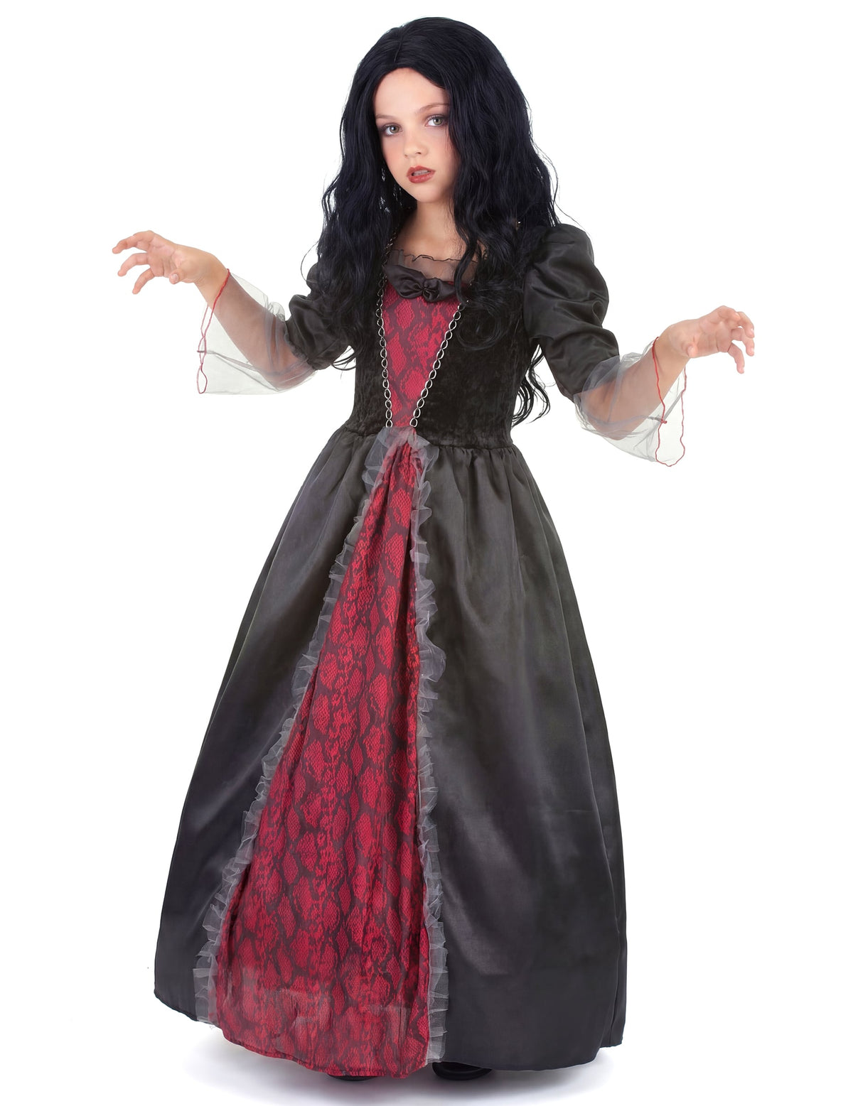 Vue de trois-quart du déguisement de vampire pour fille