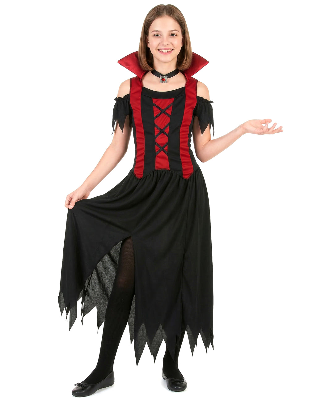 Déguisement de vampire pour fille rouge et noir
