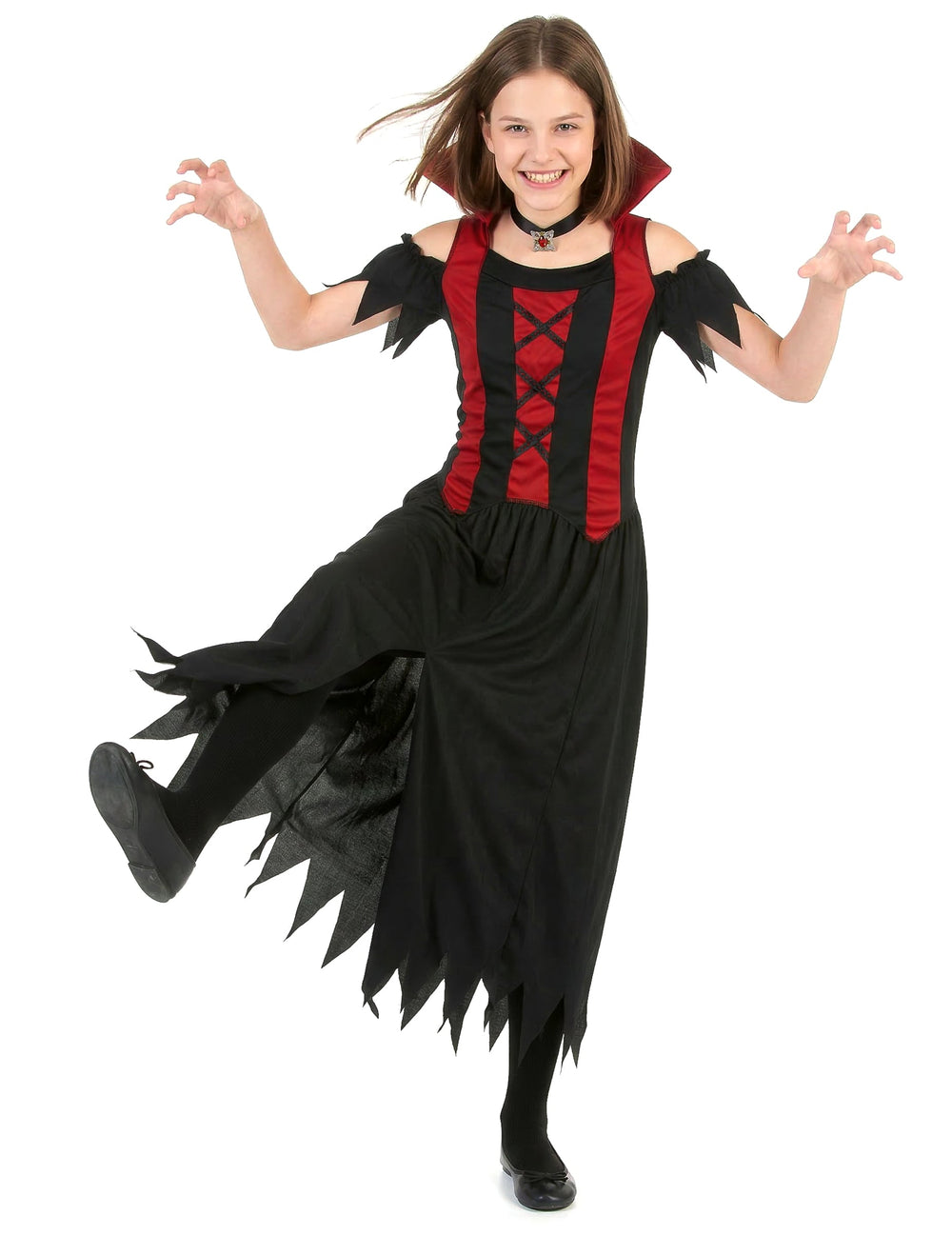 Vue de face en mouvement du déguisement de vampire pour fille