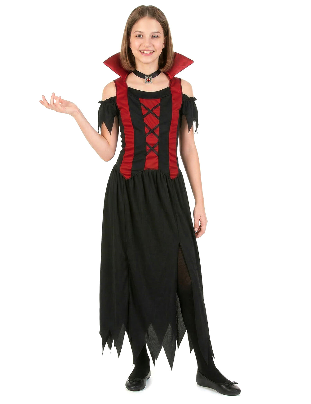 Vue de face du déguisement de vampire pour fille