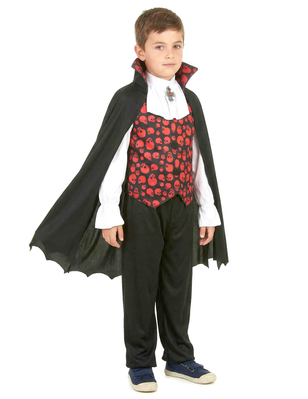 Vista de três quartos do fato de vampiro para menino vermelho