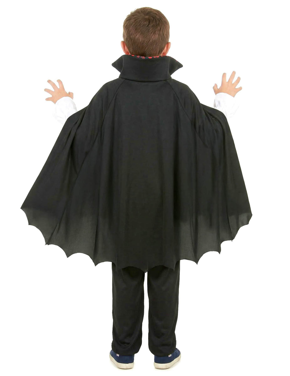 Vista traseira da capa do disfarce de vampiro para menino vermelho