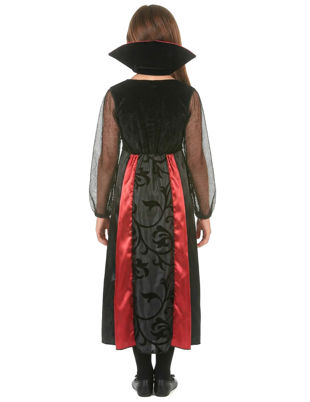 Vista de costas do fato de vampiro acetinado para menina