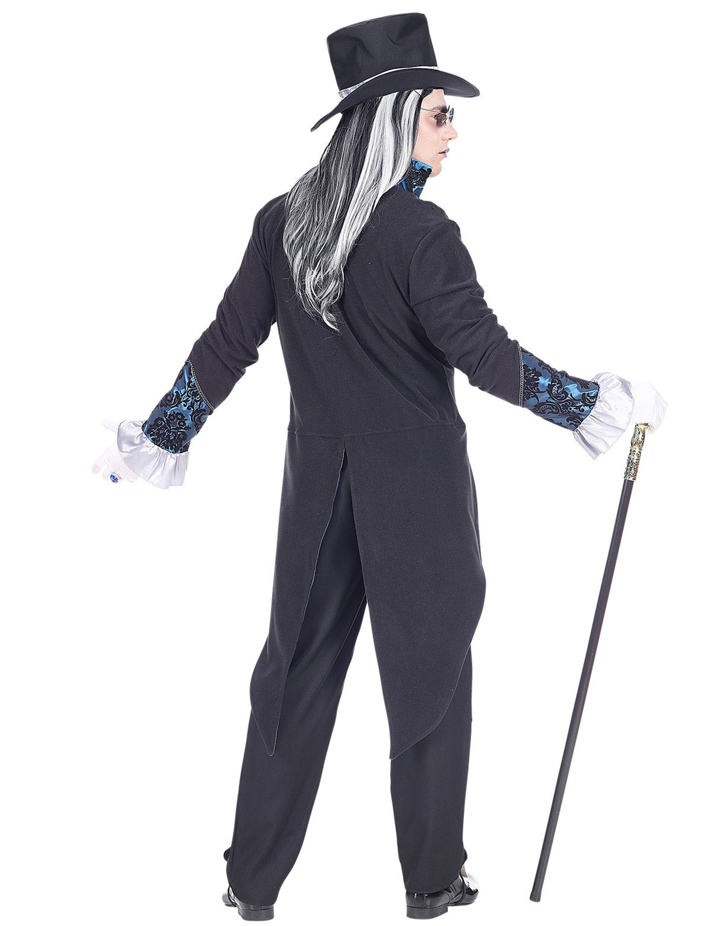 Vue de dos du déguisement de vampire victorien pour homme bleu