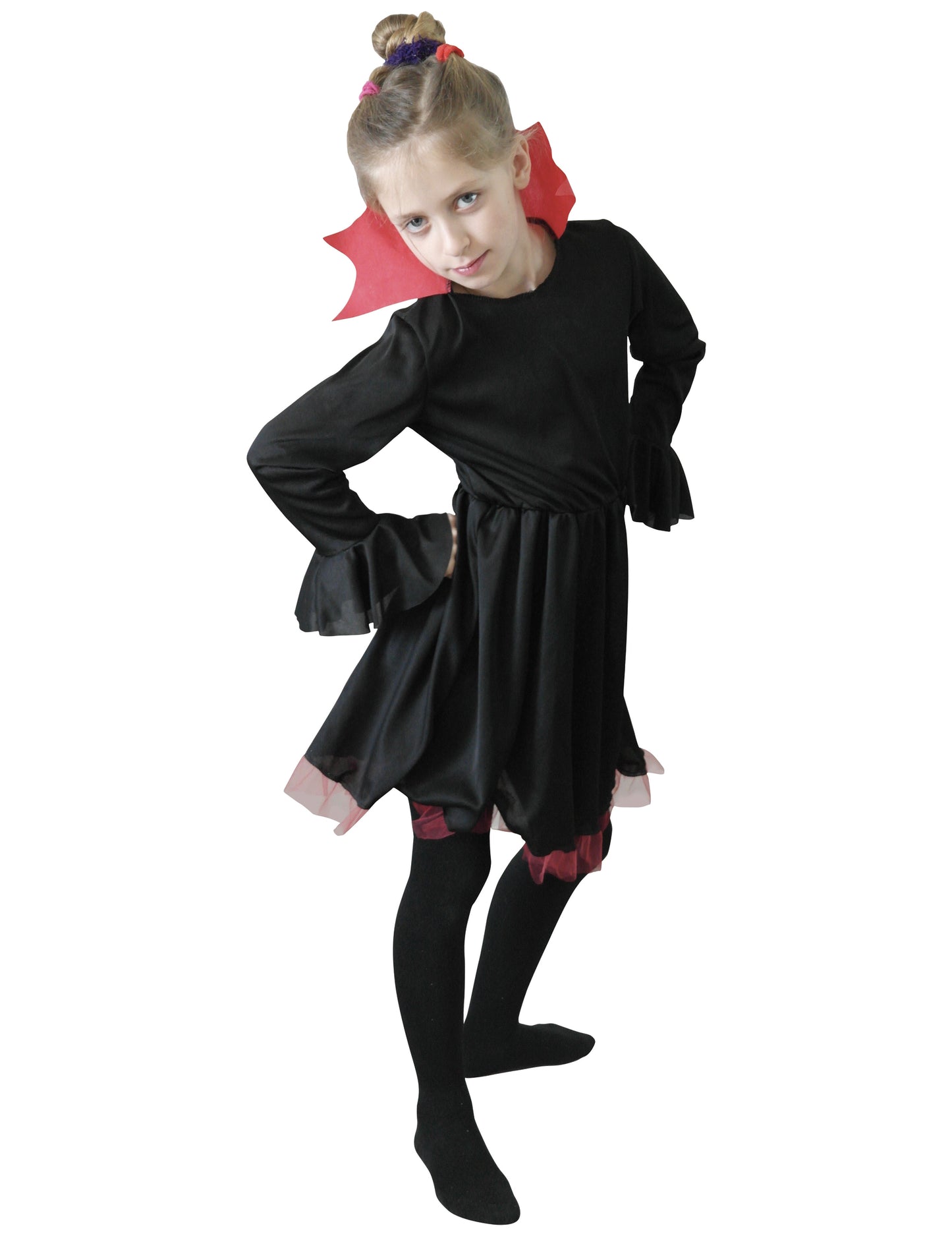 Déguisement de vampiresse pour fille noir avec col rouge