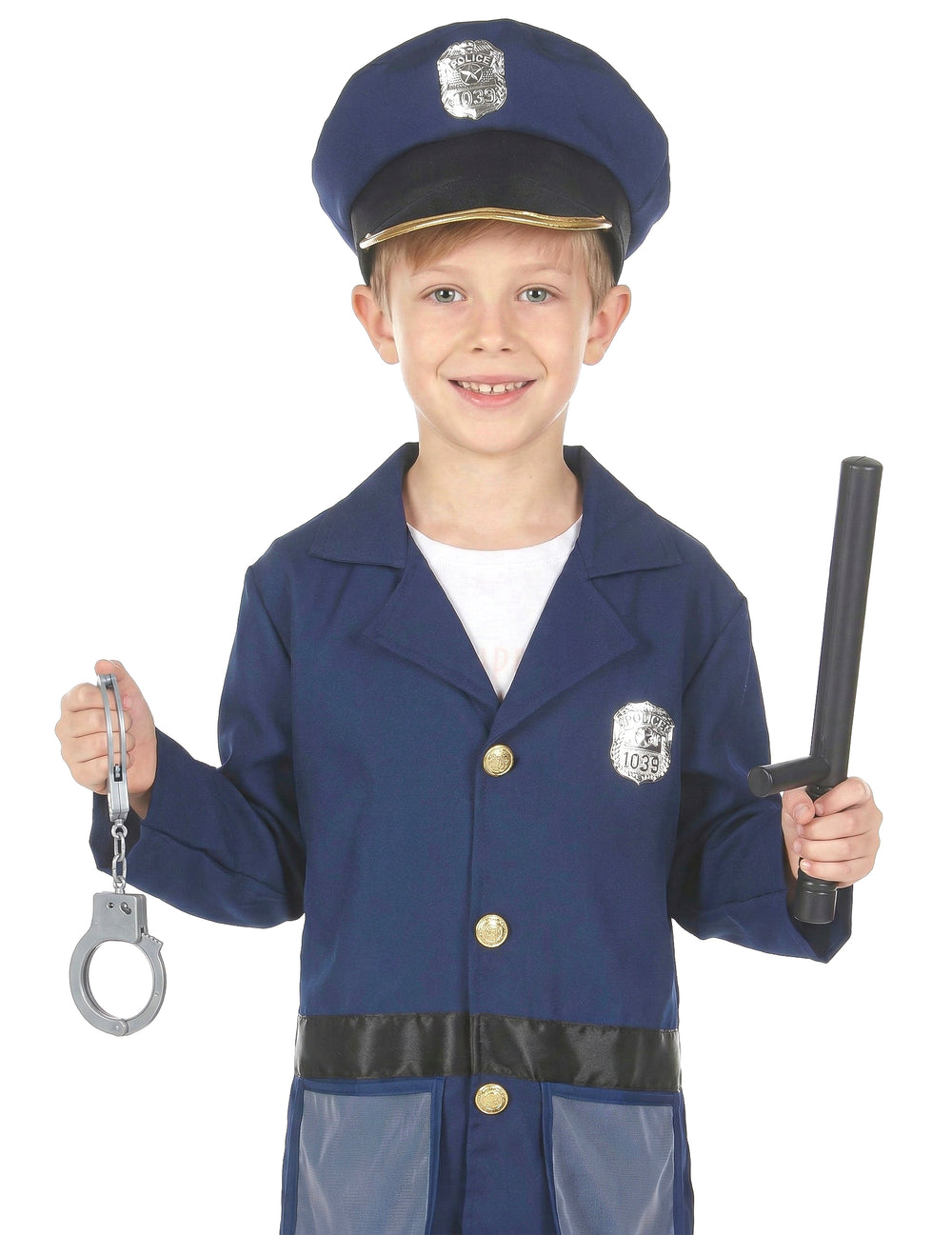 Détail de la matraque et des menottes du déguisement avec accessoires policier