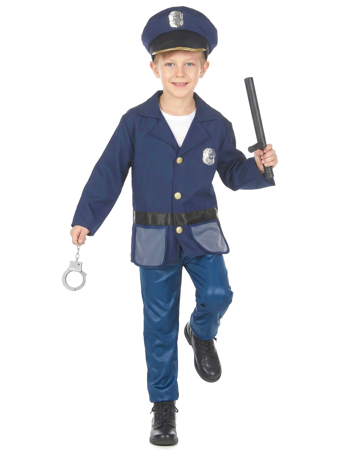 Déguisement avec accessoires policier pour enfant bleu avec casquette, matraque et menottes