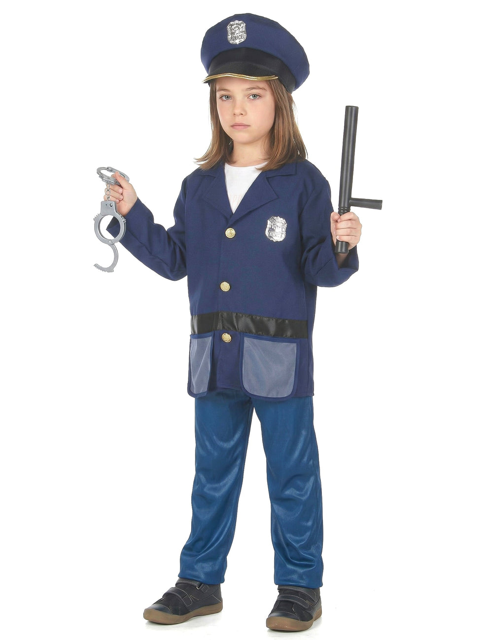 Vue de face du déguisement avec accessoires policier pour enfant