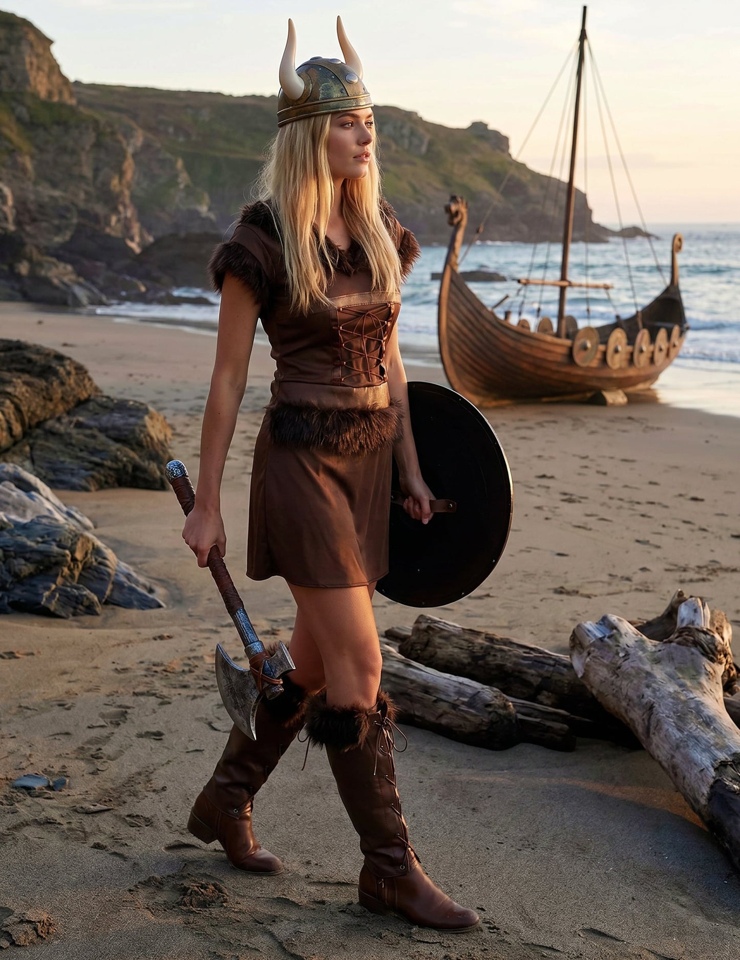 Disfarce Viking sexy castanho mulher