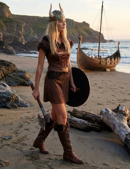 Disfarce Viking sexy castanho mulher