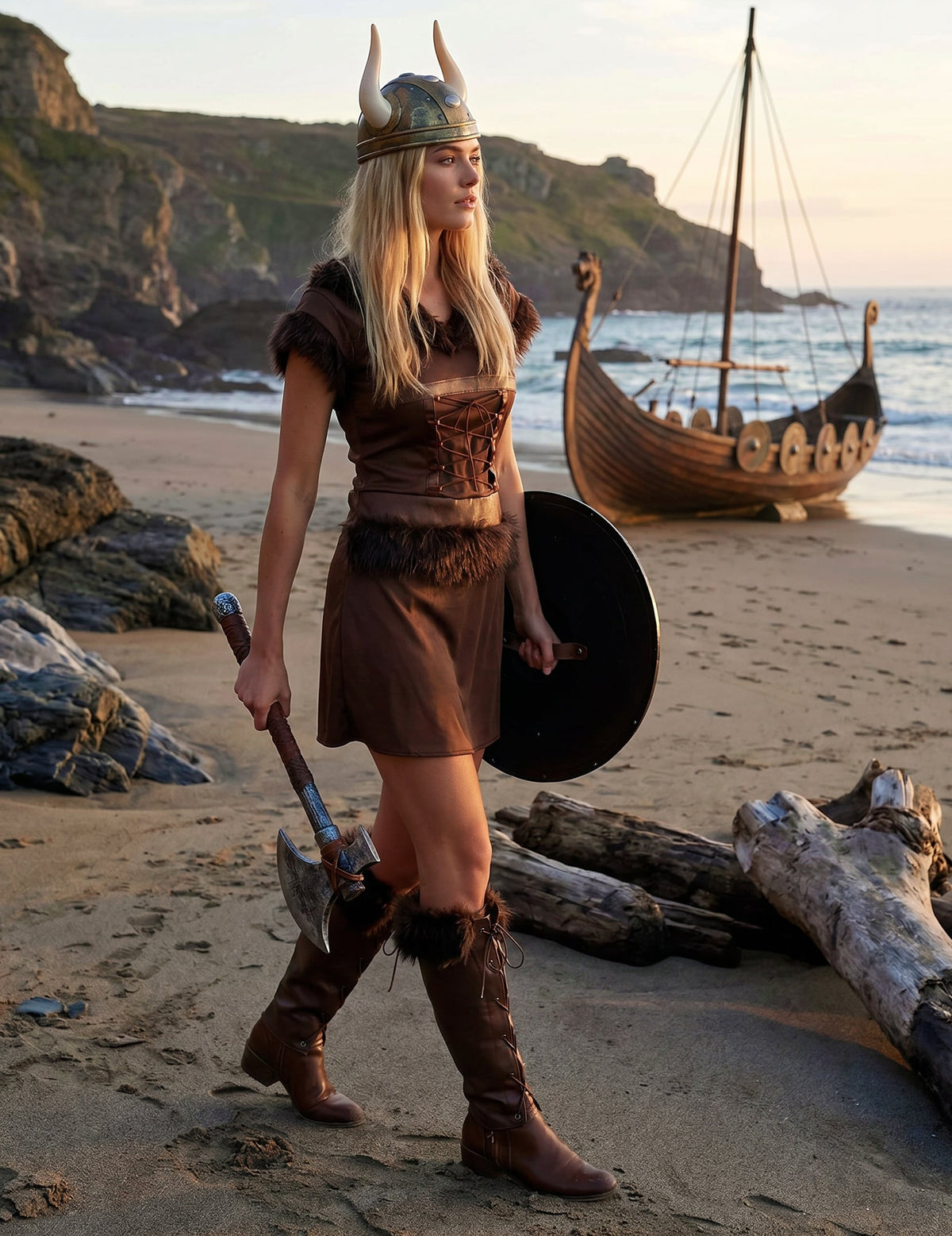 Disfarce Viking sexy castanho mulher