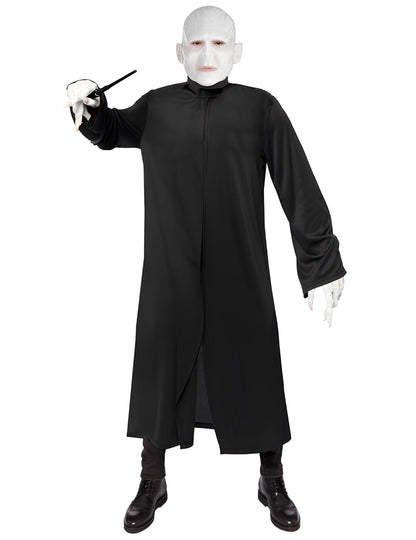 Vue de face avec baguette magique du déguisement Voldemort Harry Potter