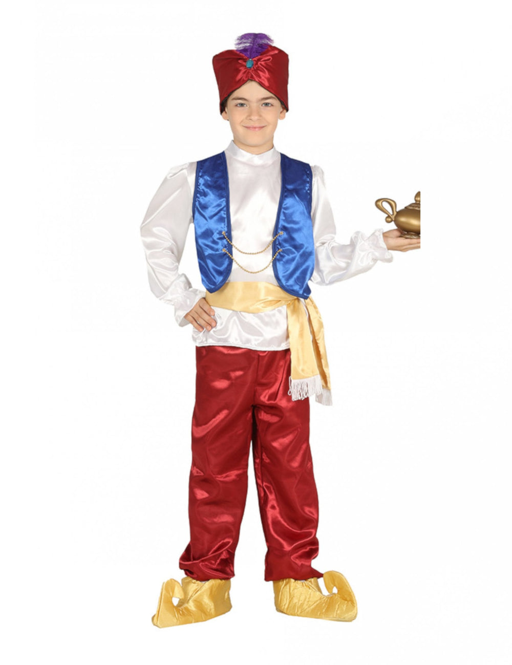 Déguisement de voleur du désert pour garçon bleu, rouge et blanc avec turban