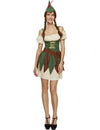 Déguisement de voleuse des bois sexy pour femme vert et marron avec chapeau à plume