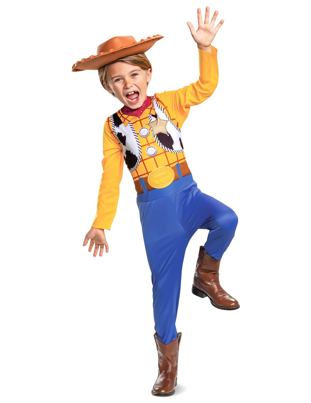 Déguisement Woody Toy Story classique pour enfant jaune et bleu avec chapeau