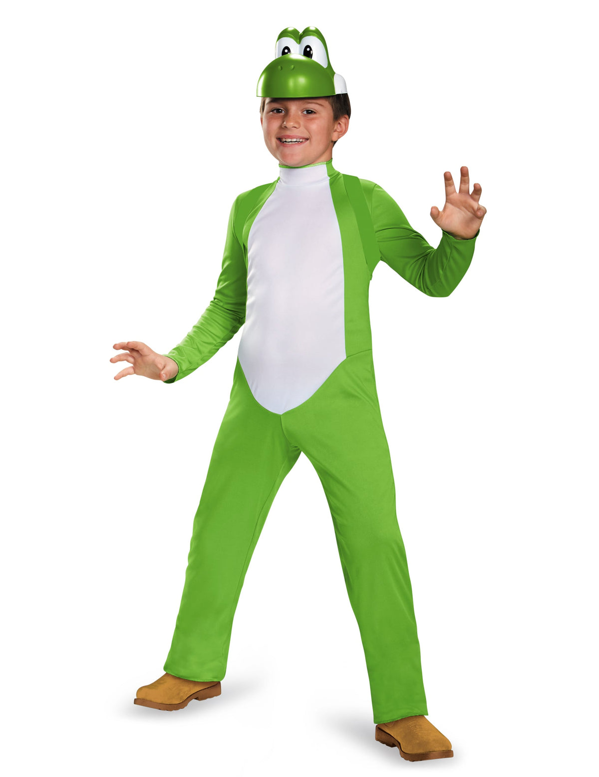 Déguisement Yoshi luxe Super Mario pour enfant vert et blanc avec coiffe
