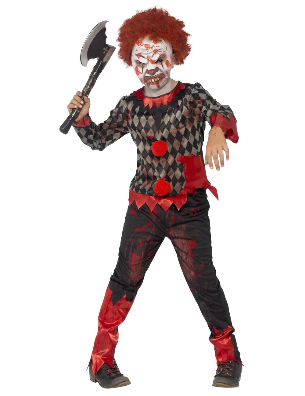 Mise en situação com machado do disfarce zombie clown