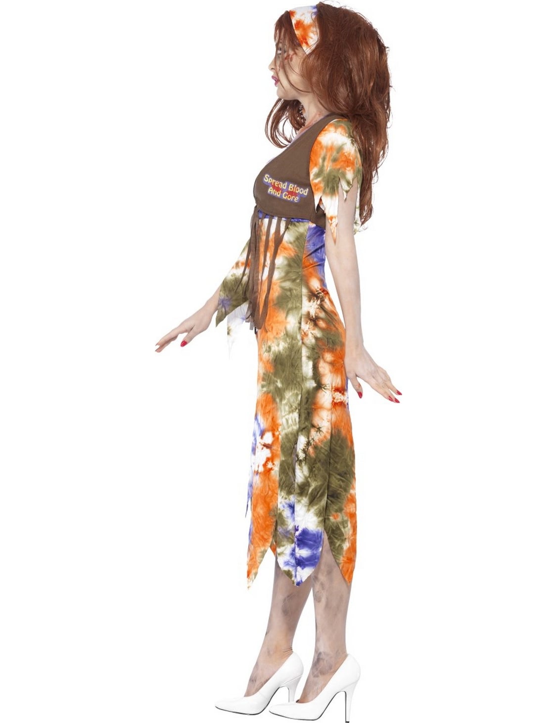 Vue de profil du déguisement de zombie hippie pour femme