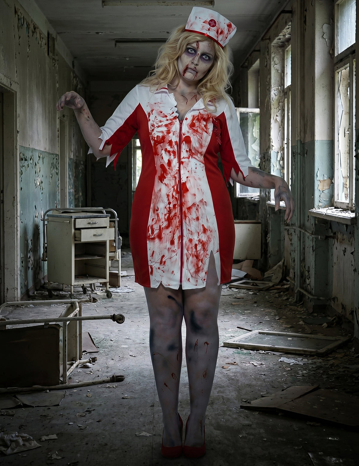 Disfarce enfermeira zumbi mulher Halloween