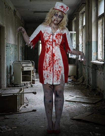 Disfarce enfermeira zumbi mulher Halloween