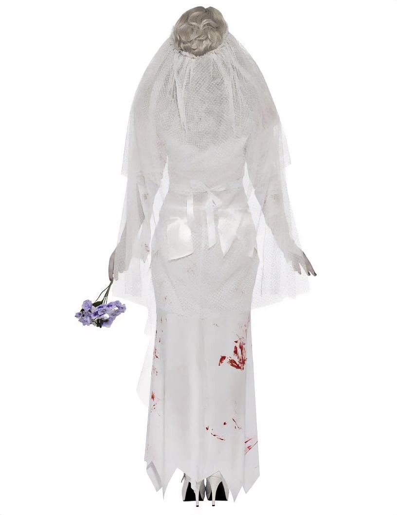 Vue de dos du déguisement de mariée zombie pour femme