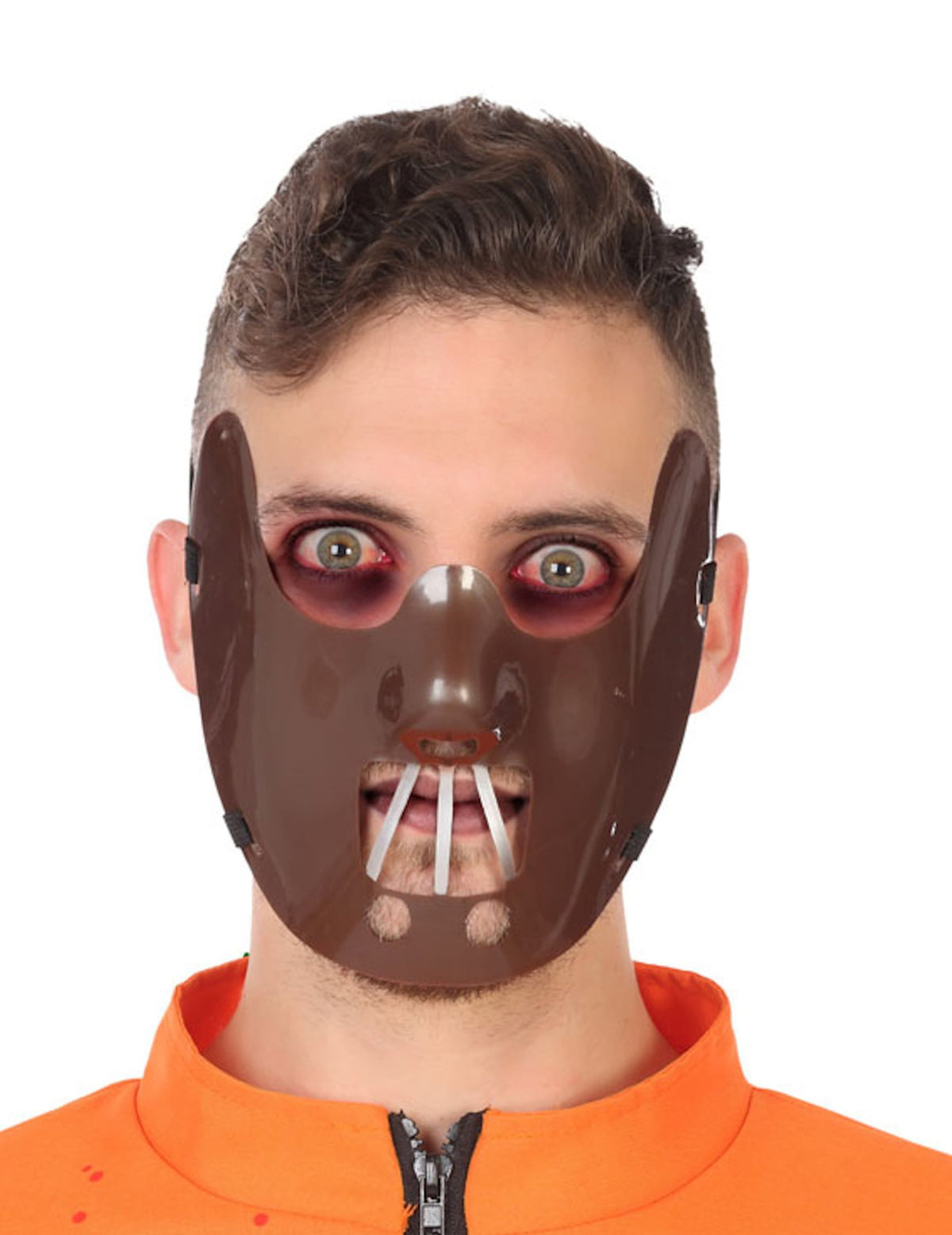 Demi masque cannibale pour adulte marron avec barres métalliques