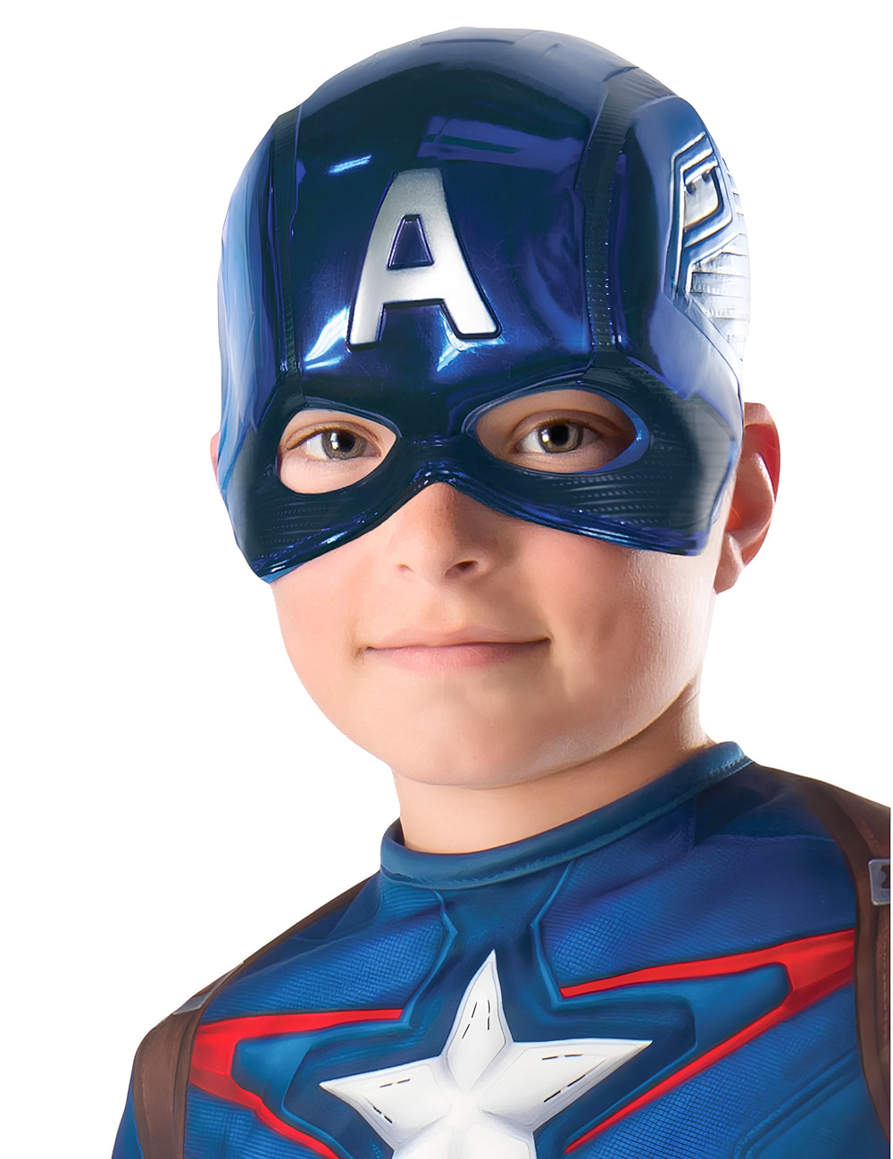 Demi-masque Captain America pour enfant bleu brillant avec lettre A argentée
