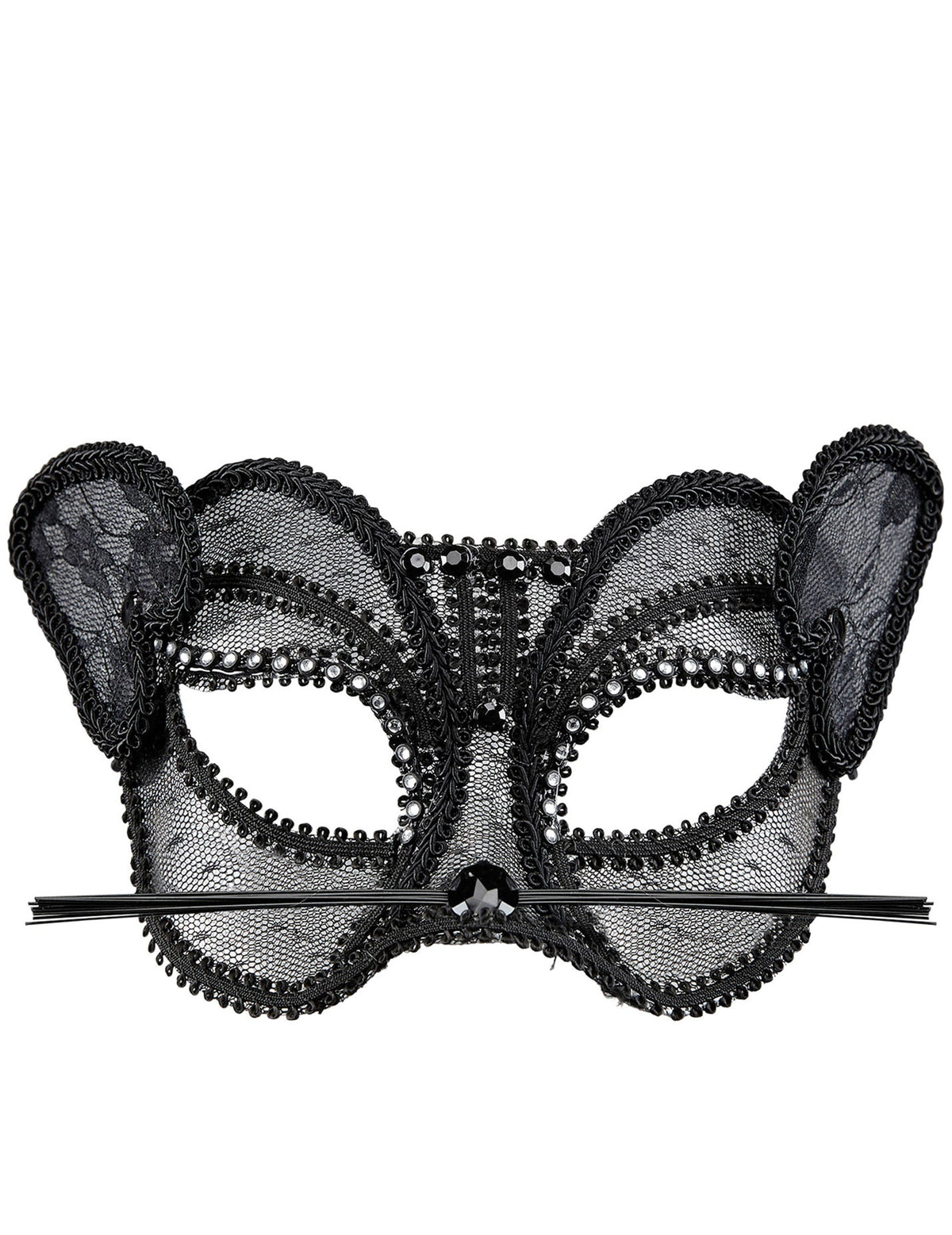 Vue de face du demi masque chat sexy en dentelle