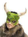 Demi masque de Bête à cornes pour adulte vert avec effet mousse