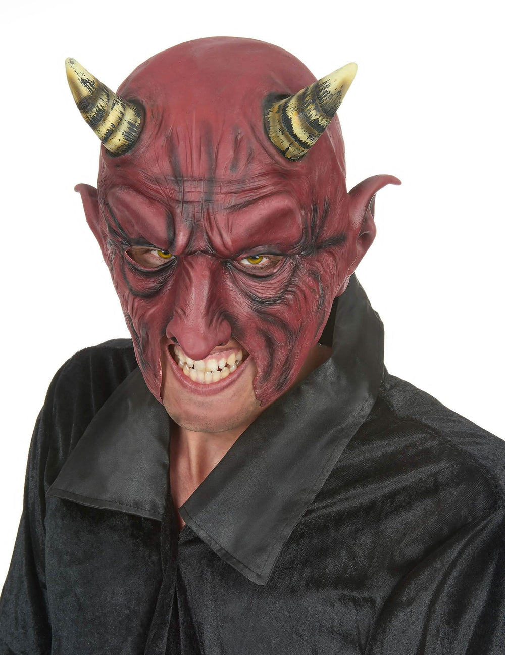 meia máscara de látex de demónio com cornos halloween para adulto vermelho