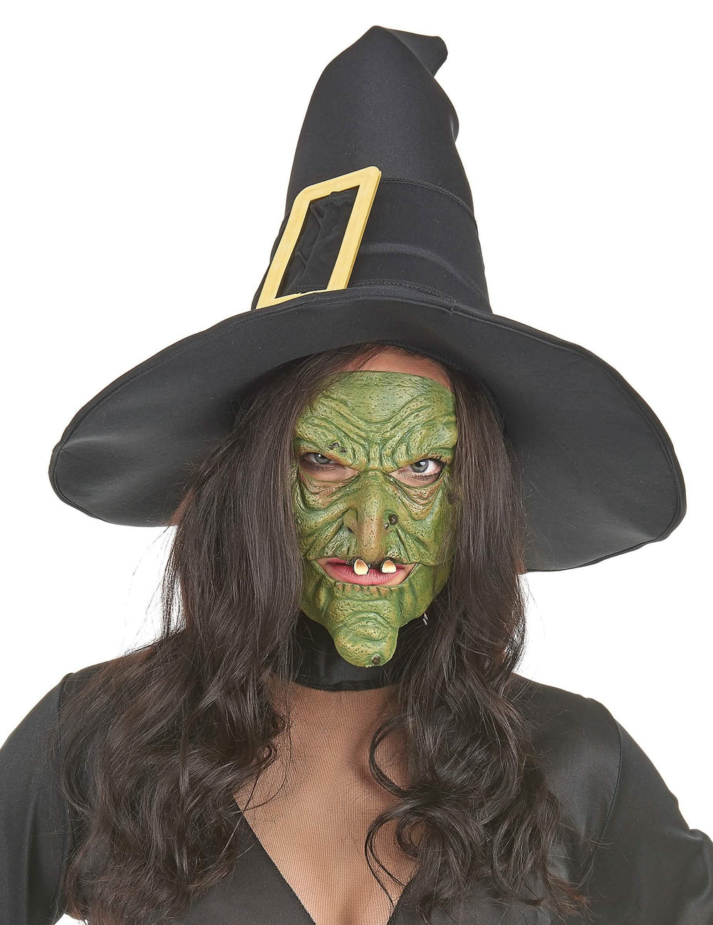 Demi masque latex nez et menton sorcière pour adulte vert