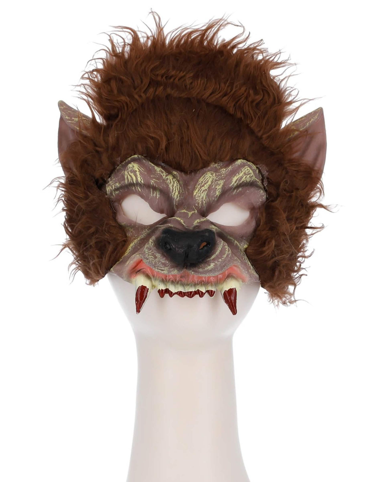 Vista frontal da meia máscara de lobo para adulto
