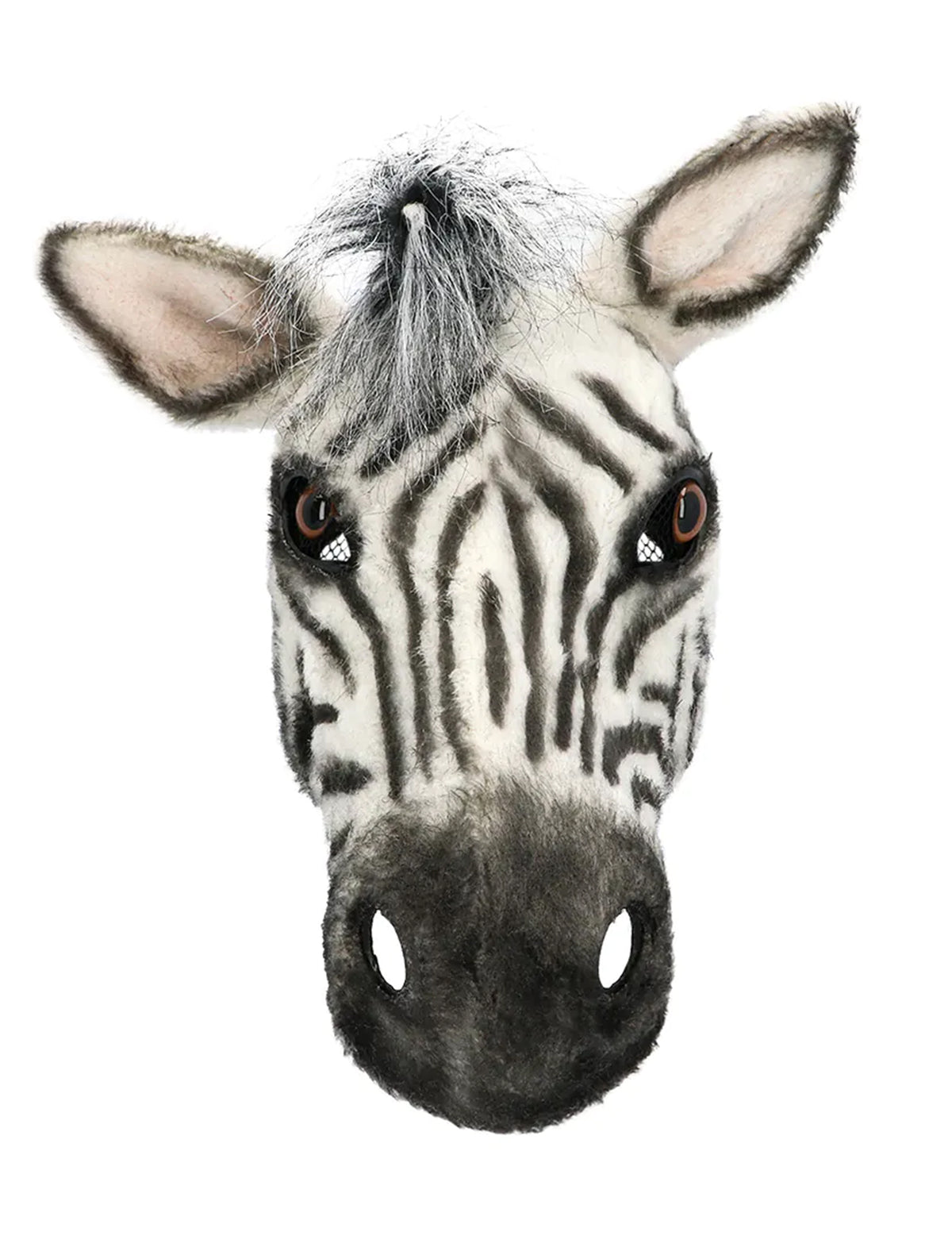 Vue de face du demi-masque peluche zèbre