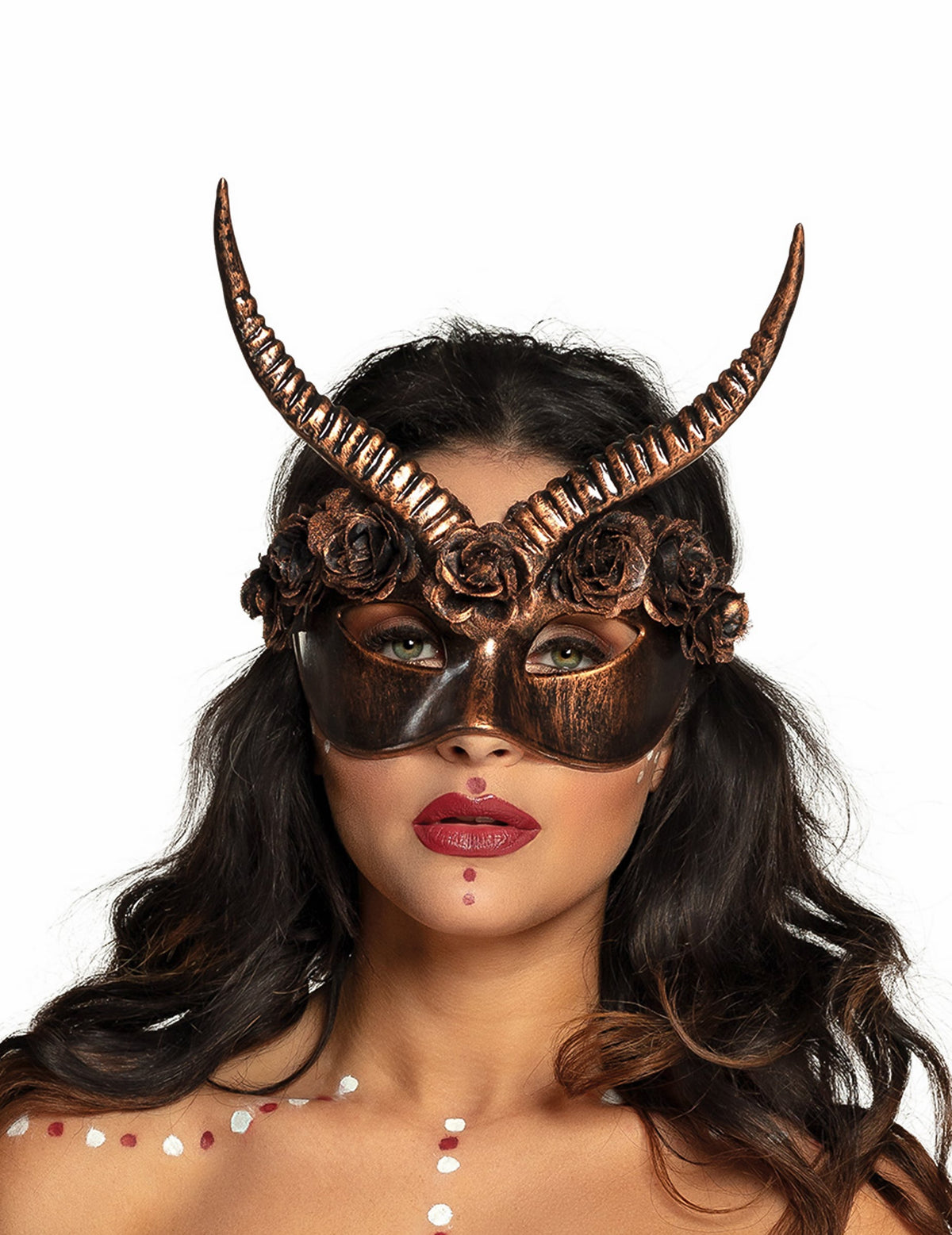 Demi masque sexy Steampunk pour adulte couleur bronze avec cornes et roses