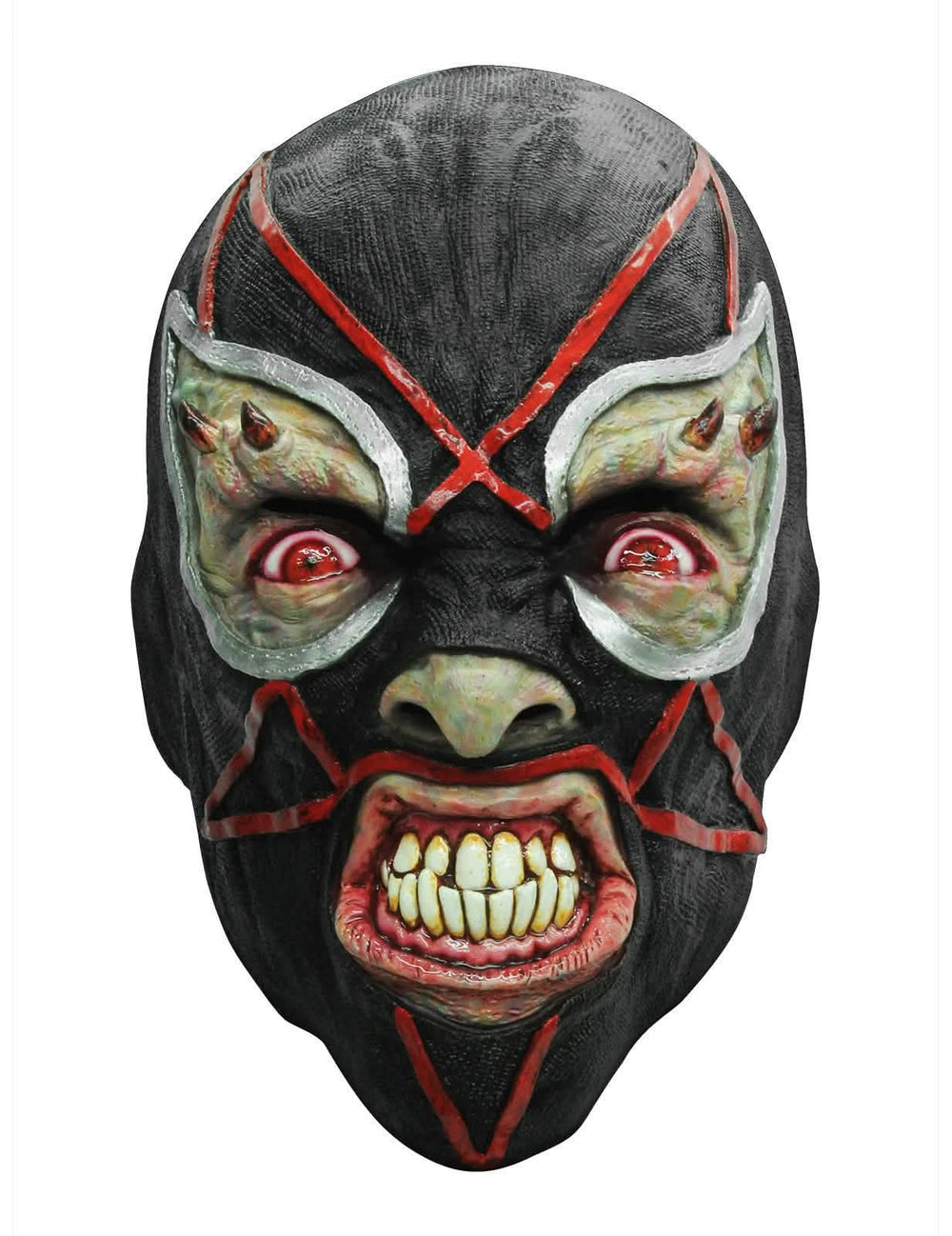 Máscara de látex de lutador demoníaco para adulto preto e vermelho