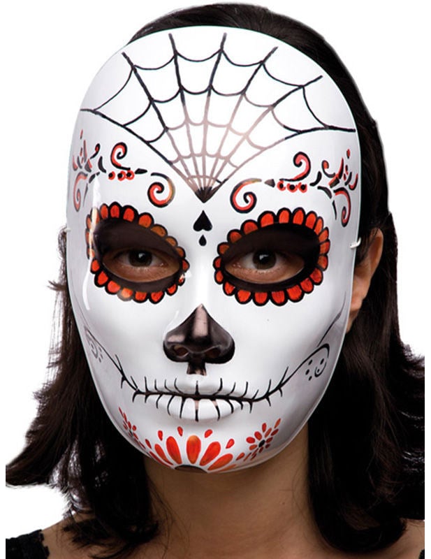 Masque Dia de los Muertos pour adulte blanc avec motifs rouges et noirs